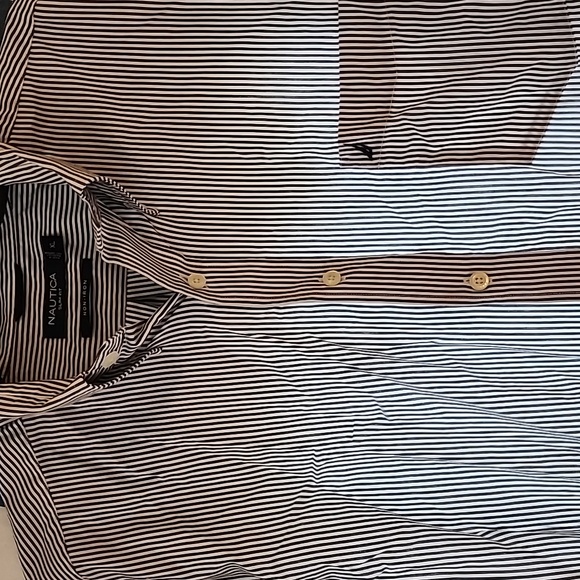 Nautica Blue and White Striped Shirt XL - Picture 3 of 5